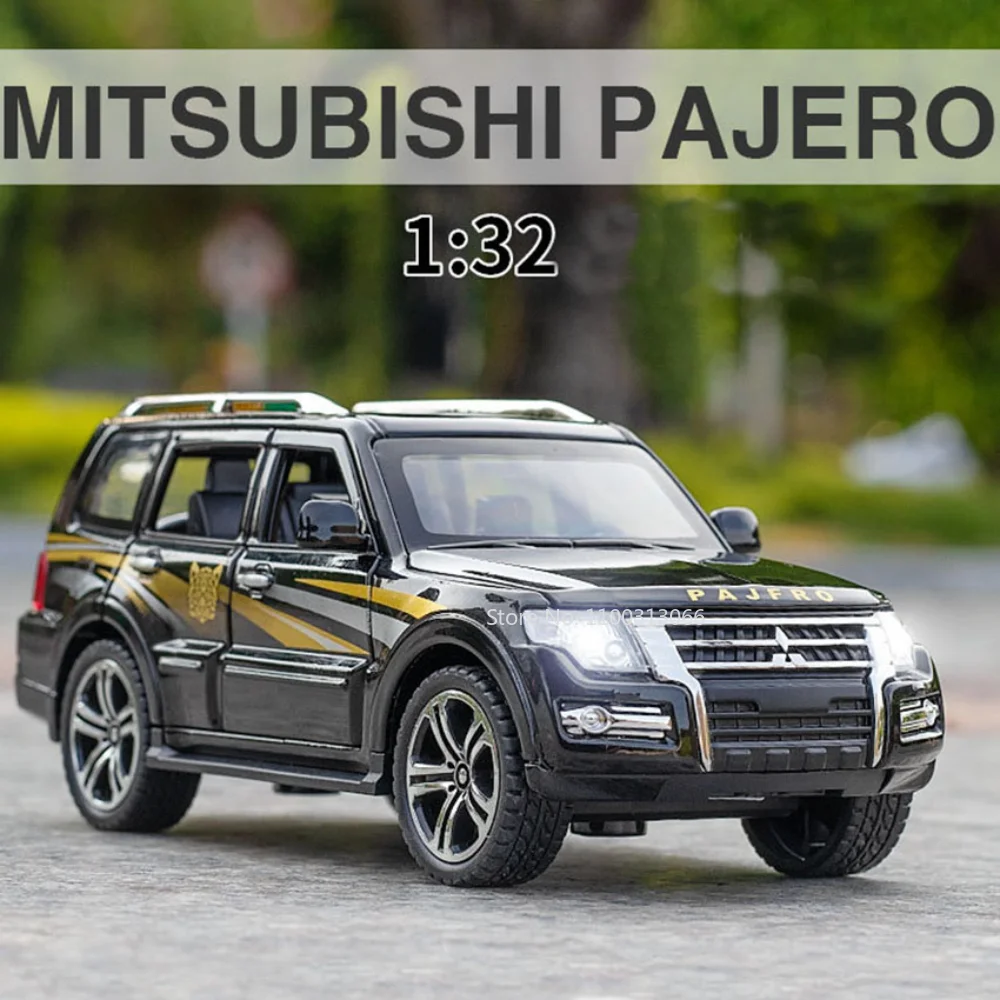 

1:32 Mitsubishi PAJERO SUV Alloy Diecast Car Model Simulation With Sound And Light Pull Back Toy Collection For Children Gifts