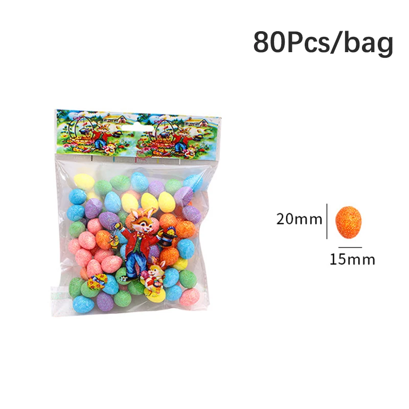

80pcs/bag Glitter Easter Eggs Colorful Foam Bird Pigeon Eggs DIY Craft Happy Easter Decorations Kids Gifts Home Decor Supplies