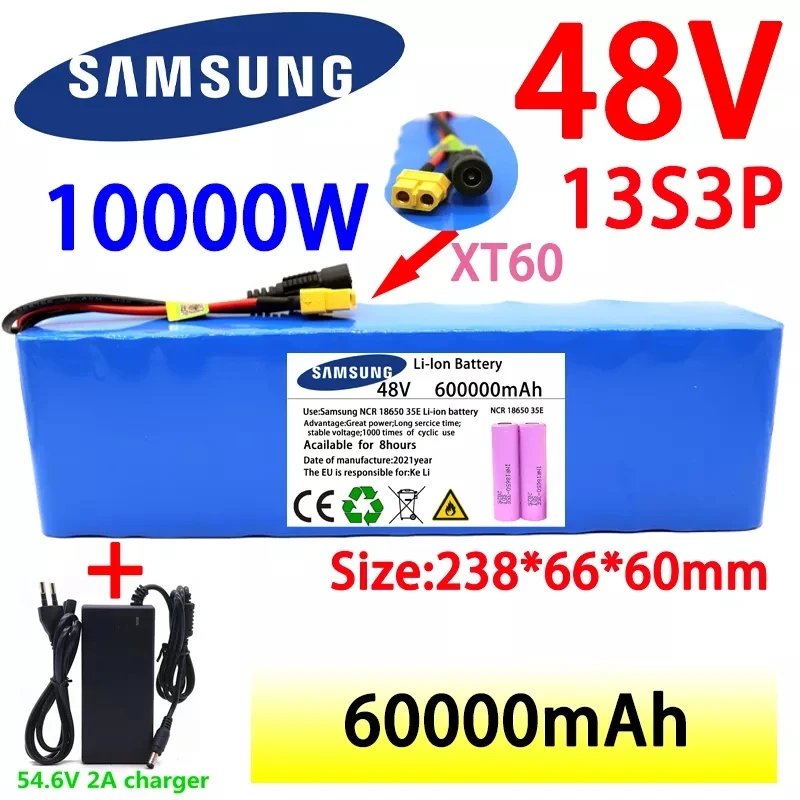 

Batería de iones de litio para bicicleta eléctrica, Pila de iones de litio de 48V, 100000mAh, 1000w, 13S3P, XT60, 100Ah, para pa