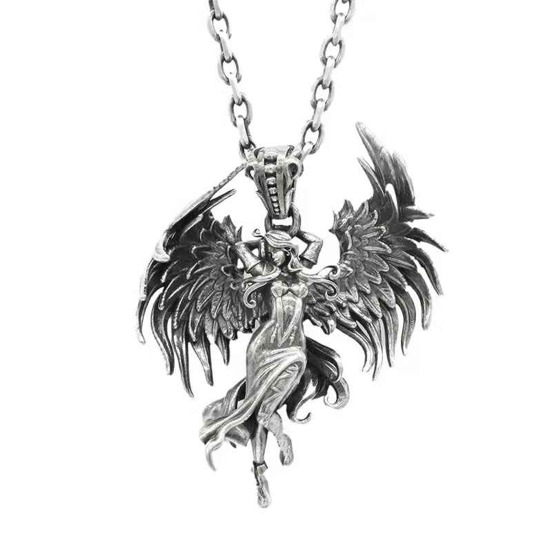 

Classic Retro Ancient Greece Evil Angel Wings Goddess Pendant Necklace Men's Women's Metal Fashion Amulet Jewelry Wholesale