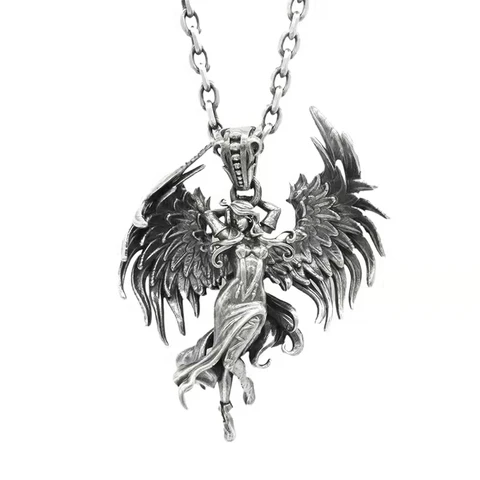 Ожерелье с ангелом для мужчин и женщин, винтажный стиль, металлик, серебро, кулон, бижутерия