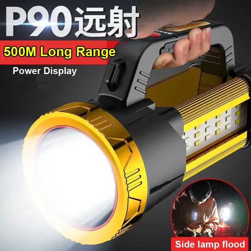 200W High Power P900 Led Searchlight Portable Spotlight Handeled Flashlight Emergency Light  USB Rechargeable COB Work Light