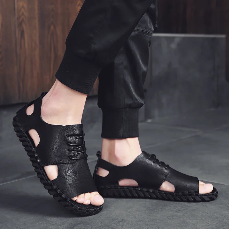 Сандалии мужские ручной работы роскошные дизайнерские пляжные туфли дышащие