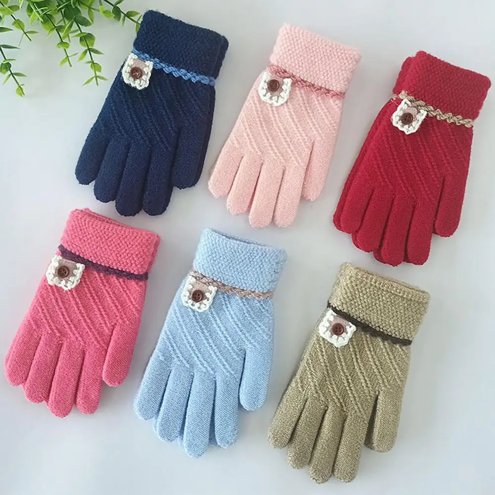 

1 Pair Useful Braid Button Winter Gloves Knitted Gloves Simple Long Lasting