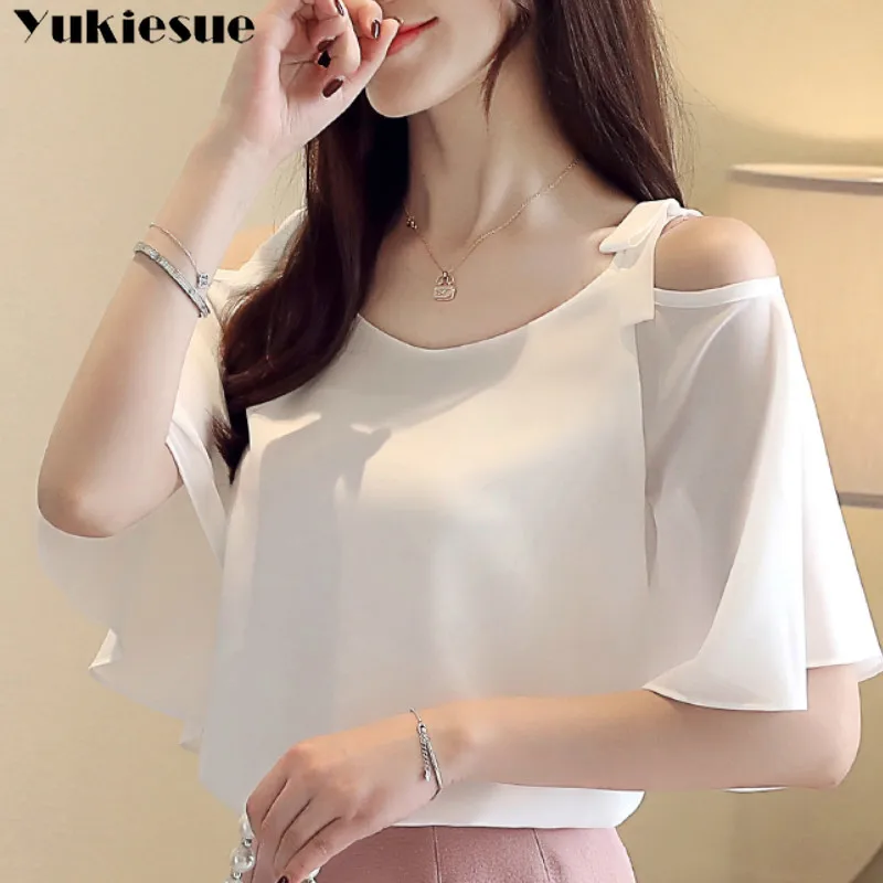 Женская блузка с коротким рукавом летучая мышь открытыми плечами - купить по