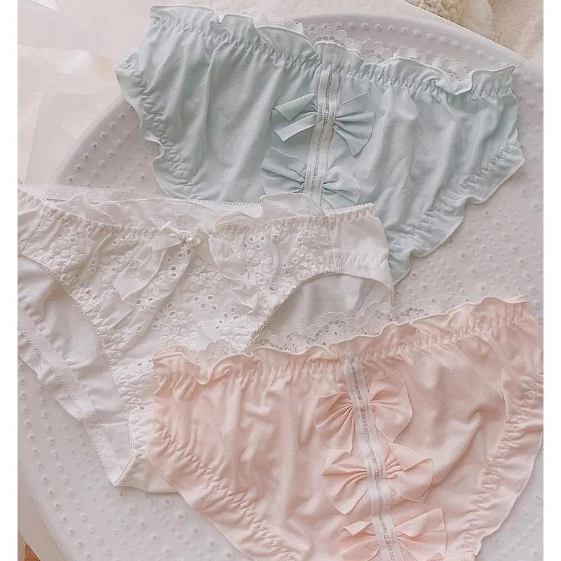 

Японский стиль женский милый бант со средней талией кружевное удобное треугольное облегающее платье