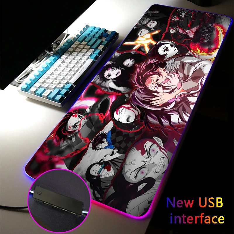 RGB Mouse Pad USB Hub Multi-interfac Desk Mats Four USB Docking Dock Carpets Gaming MousePad Typec Interface Demon Slayer Nezuko