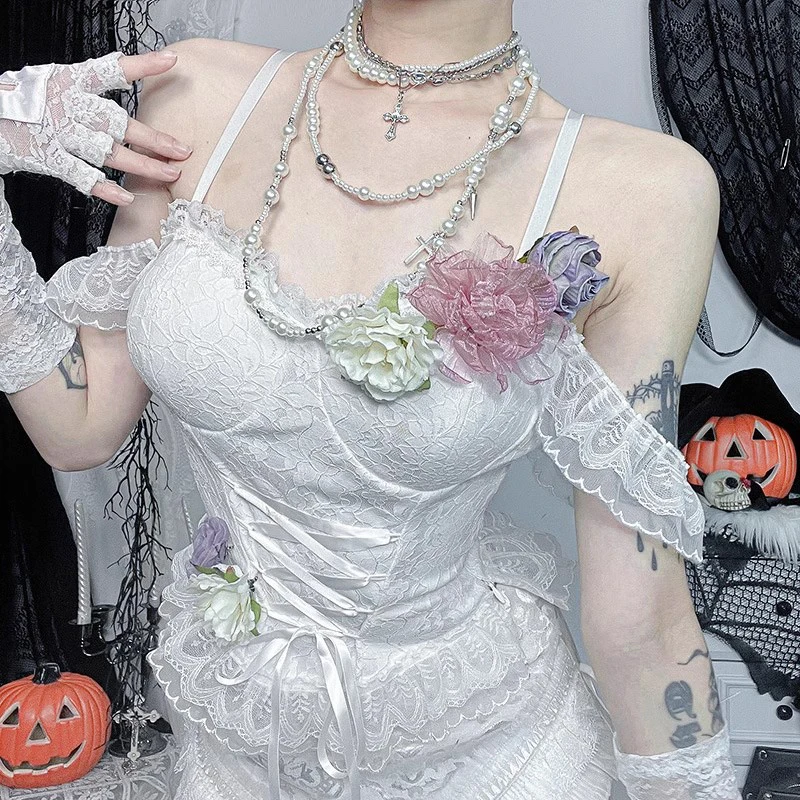 ReddaChic женский кружевной топ с цветочным принтом юбка-русалка комплект перчаток