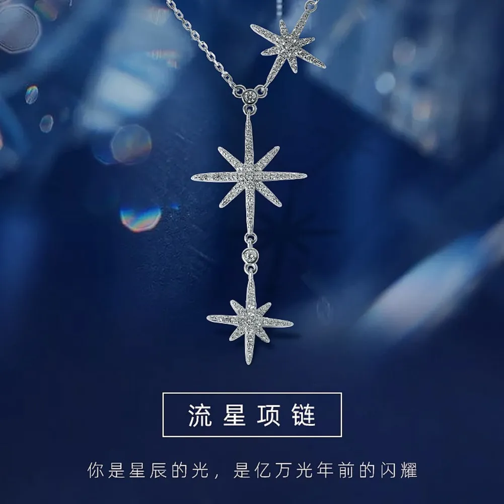 

925 Sterling Silver Necklace Retractable Necklace Triangular Star Type Collarbone Chain Meteor Sparkling Diamond Temperament