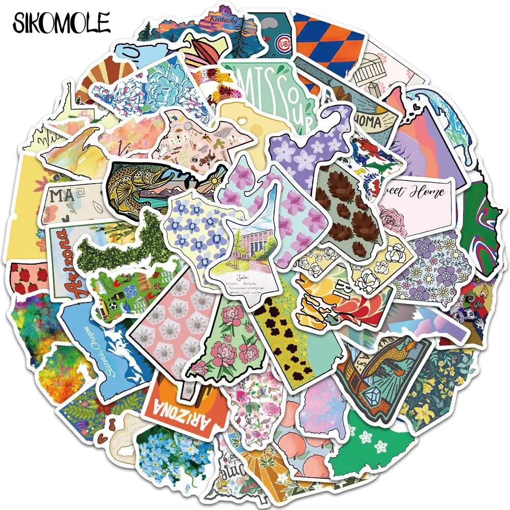 

10/30/55PCS Cartoon State Map Pattern Cool Stickers Art Graffiti Decal Skateboard Fridge Guitar DIY Graffiti Sticker Kids Toy F5