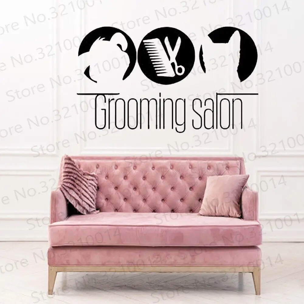 

Grooming Salon Scissors Comb Wall Decals Pet Shop Decor Cat and Dog Vinyl Wall Sticker PW158