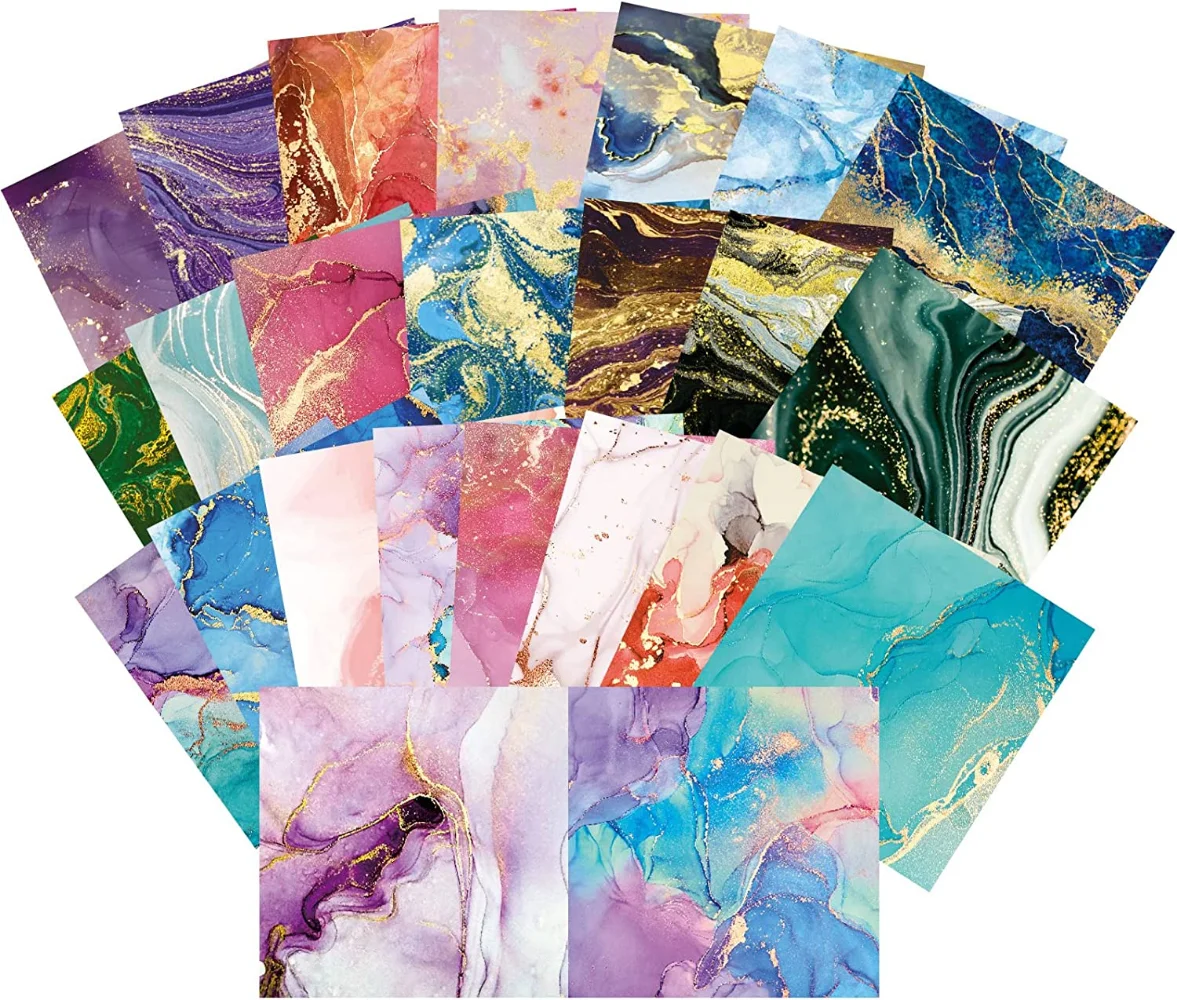 Односторонний мраморный бумажный коврик для скрапбукинга 48 листов с акварельным