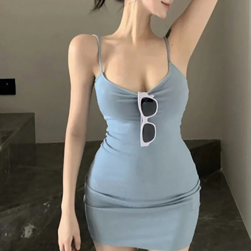 

Sling Strapless Sexy Dresses Wrap Solid Color All-match Girls Daily Mini Dress Woman Clothing Bandage Slim Fashion Dress