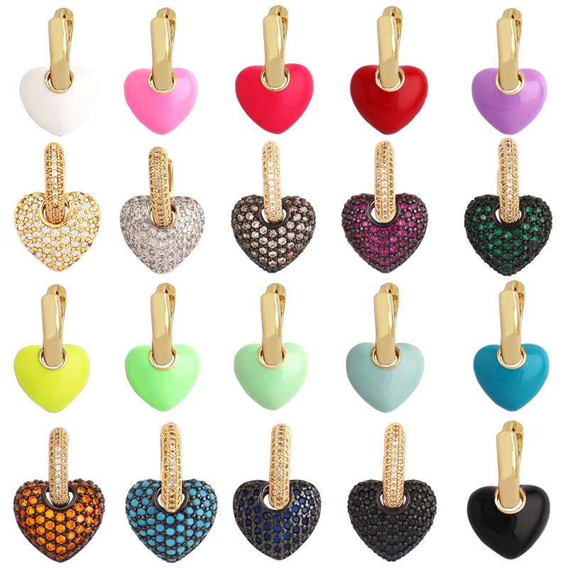 

Новинка 2022, роскошный яркий кубический цирконий цвета фуксии с зеленой эмалью в форме сердца, латунное покрытие из настоящего 18-каратного з...