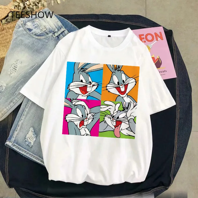 

Новая летняя забавная футболка с мультяшным рисунком футболка с графическим рисунком Женская футболка с принтом жука кролика белая футбол...