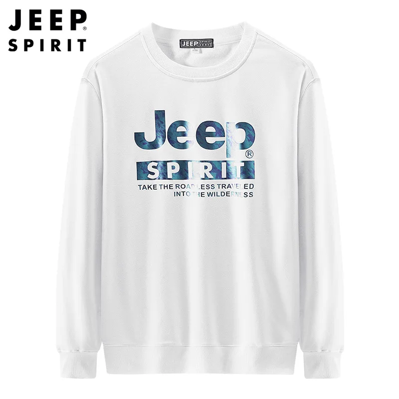 

JEEP SPIRIT men spring autumn solid color cotton bottoming shirt casual loose round neck long-sleeved top pullover sweatshirts
