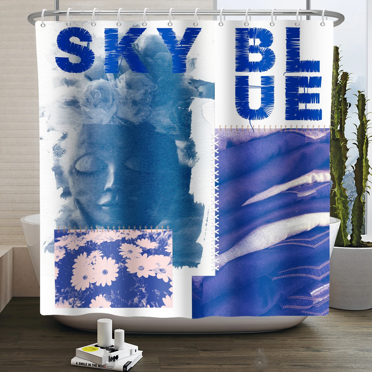 

Abstract Blue Shower Curtain Creative Sky Bee Geometric Pattern Bath Bathtub Curtains Waterproof Bathroom Accessories With Hooks