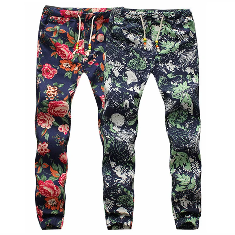 

Men's Fashion Floral Casual Pants Men Thin Skinny Linen Long Trousers Sarouel Bandana Pants Hip Hop Harem Pants Jogger Pants