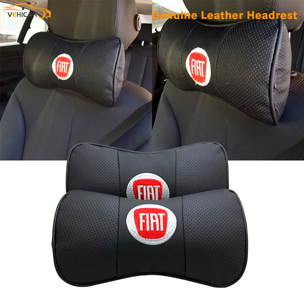 

VEHICAR Car Neck Pillow Breathable Auto Genuine Leather Head Neck Rest Cushion Relax Neck Support For fiat Auto Headrest Pillows