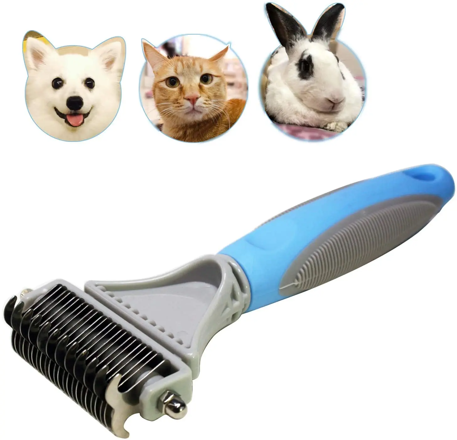 

Pet Safe Dematting Comb Dog Hair Removal 2 Sided Undercoat Rake for Cats & Dogs Pet Grooming Brush Easy Mats Tangles Removing