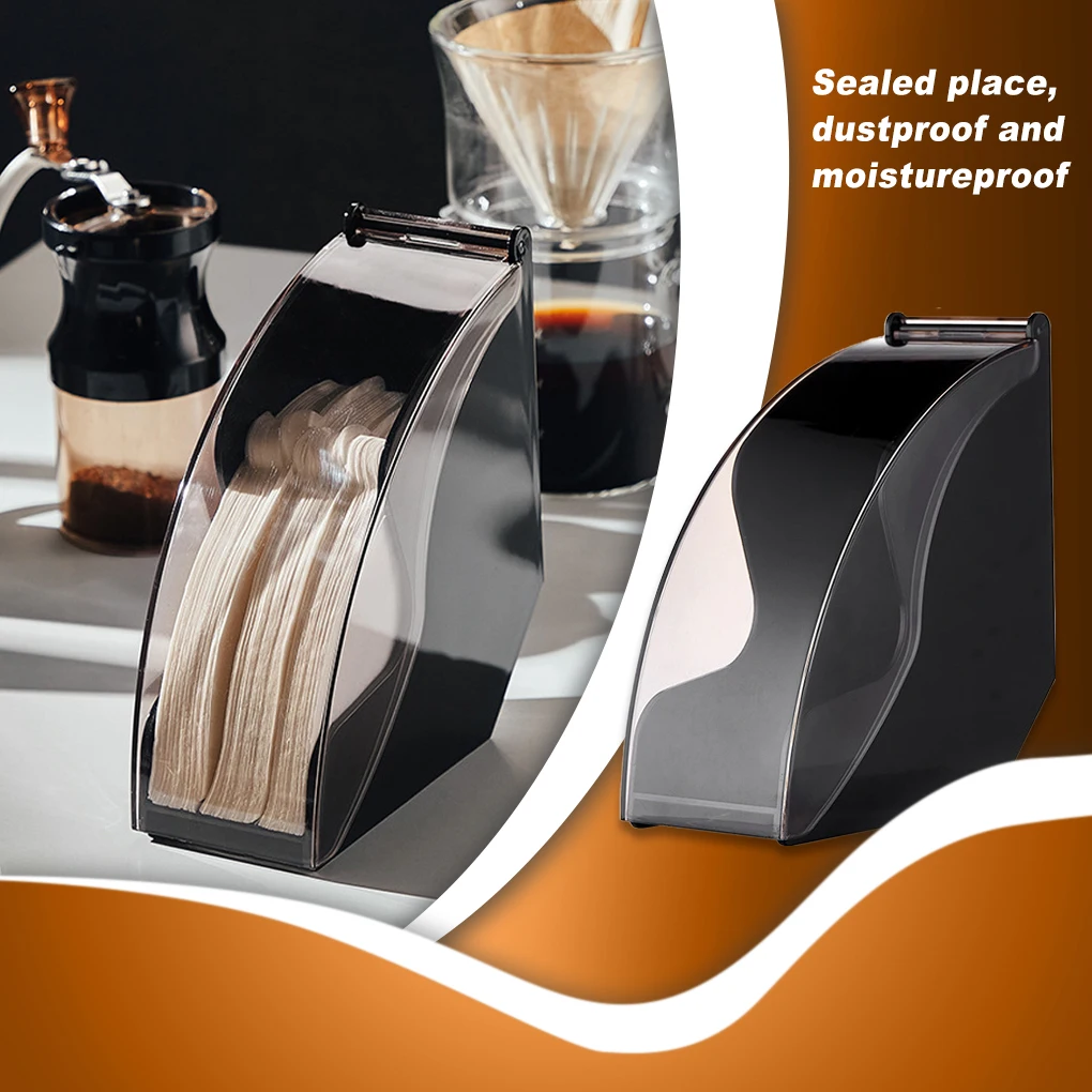 

Coffee Filter Holder Dustproof Hand Drip Filtering Paper Box with Cover Reusable Washable Container Countertop Black