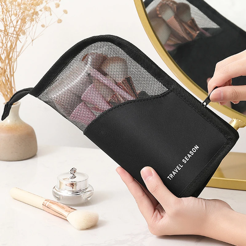 

1 PCS Stand Cosmetic Bag for Women Clear Zipper Makeup Bag Travel Female Makeup Brush Holder Organizer Toiletry Bag