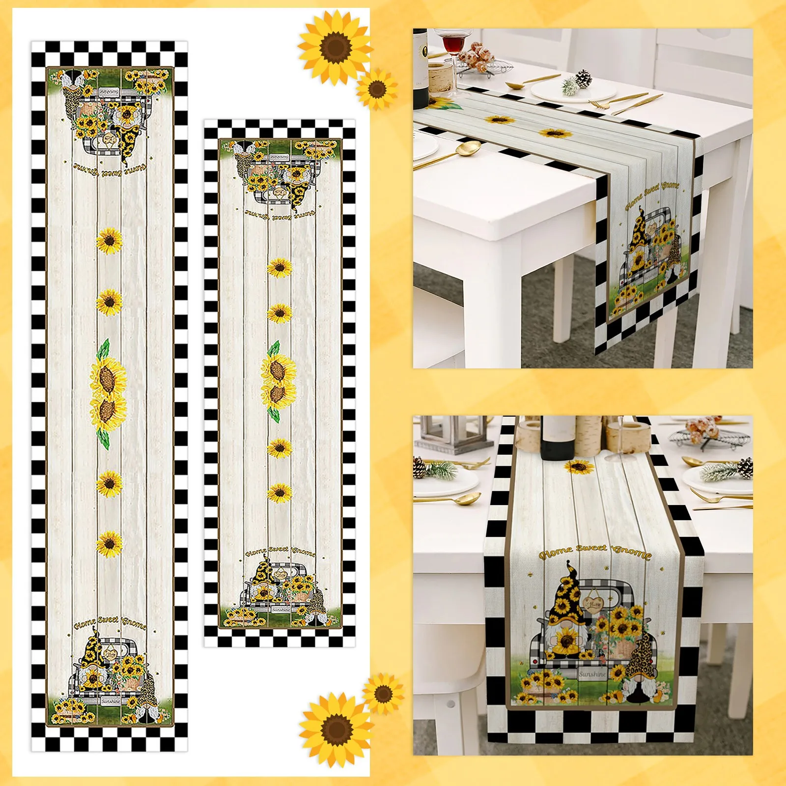 

Летние цветы гном Подсолнух хлопок лен Декоративная скатерть настольная дорожка s 36 дюймов с ковриками