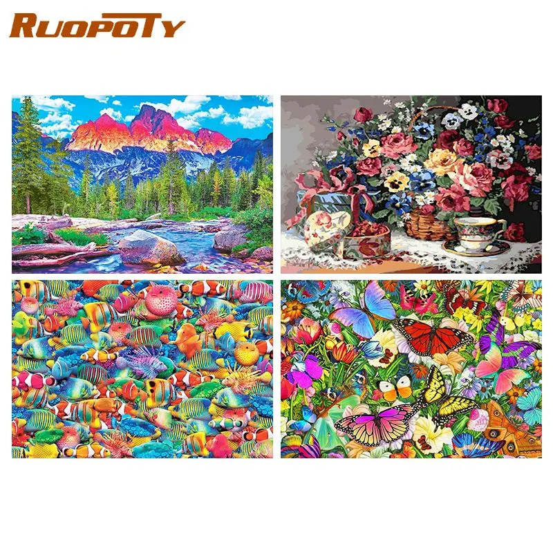 

RUOPOTY Diy Painting by Numbers Abstract Colorful Picture Acrylic Paints Painting By Number Painting Home Decor