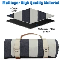 waterproof striped picnic blanket with leather handle moisture proof lawn lunch mat camping rug thicken cloth for outing hiking
