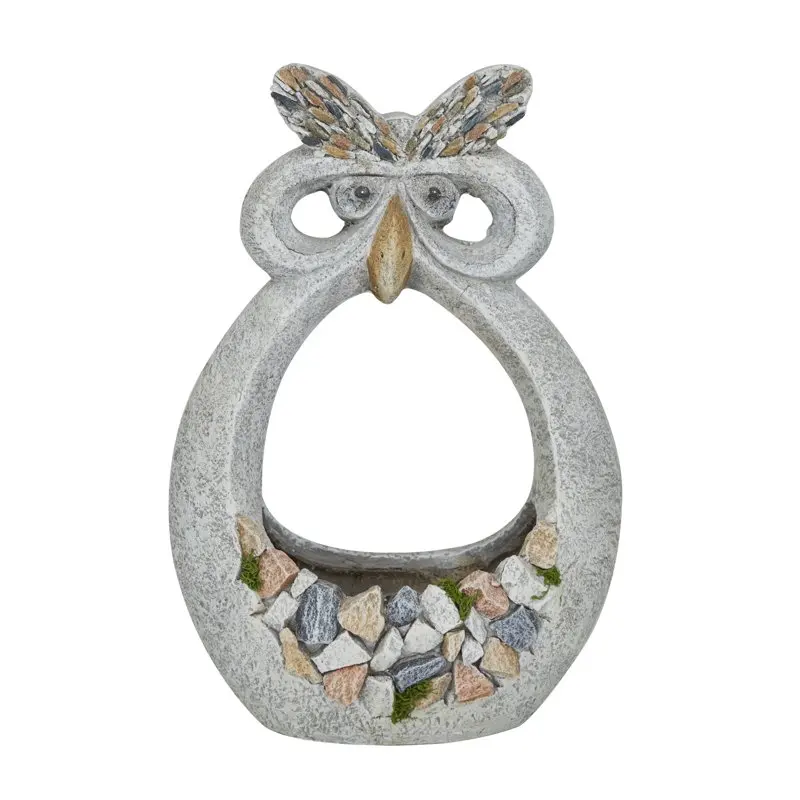 

x 20" Indoor Outdoor Gray Fiberglass Owl Planter with Stone Design