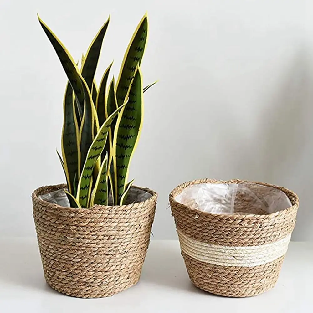 

1 Pc Floor Planting Basket Flower Pot Handmade Straw Weaving Plant Basket Nordic Plant Containers Planting Accessory