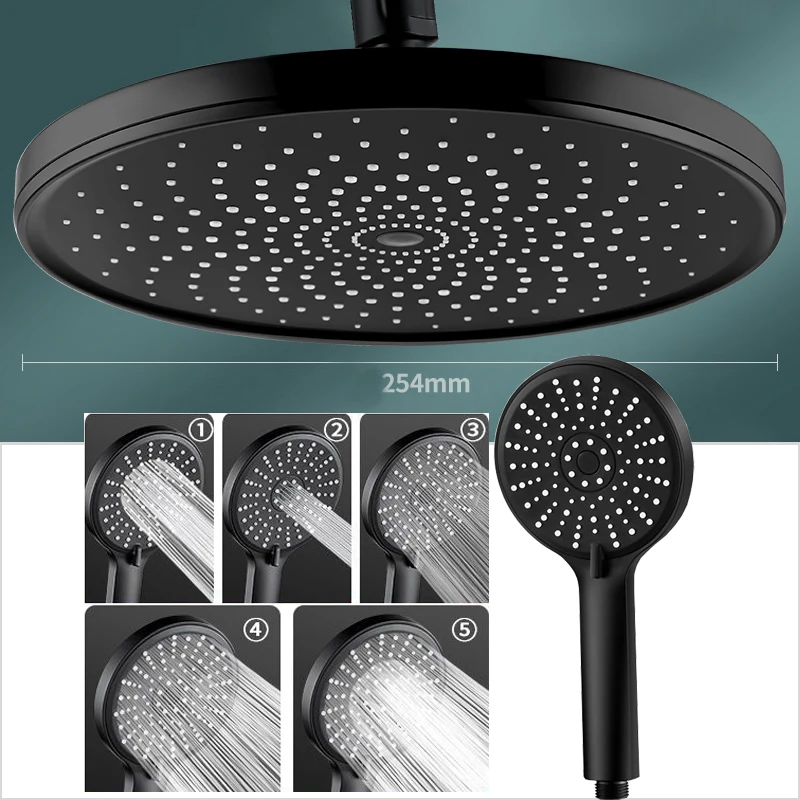 

10 Inch High Pressure Black Rainfall Shower Head Silver Showers Water Saving Showerhead Bathroom Accessories