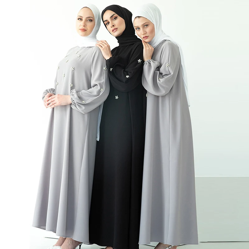 Hijab Diamond Eid Dress For Women 2022 O Neck Solid Color Muslim Dubai Maxi From Turkey Moroccan Arabic Iislam Party Long Dress