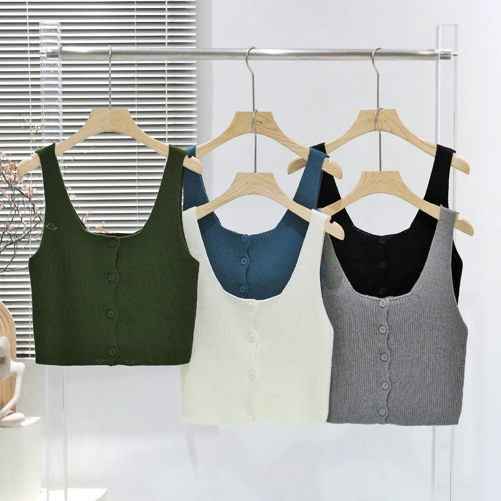 Корейская серия Pure Want to Knit Верхняя одежда Cami Женский осенний топ без рукавов