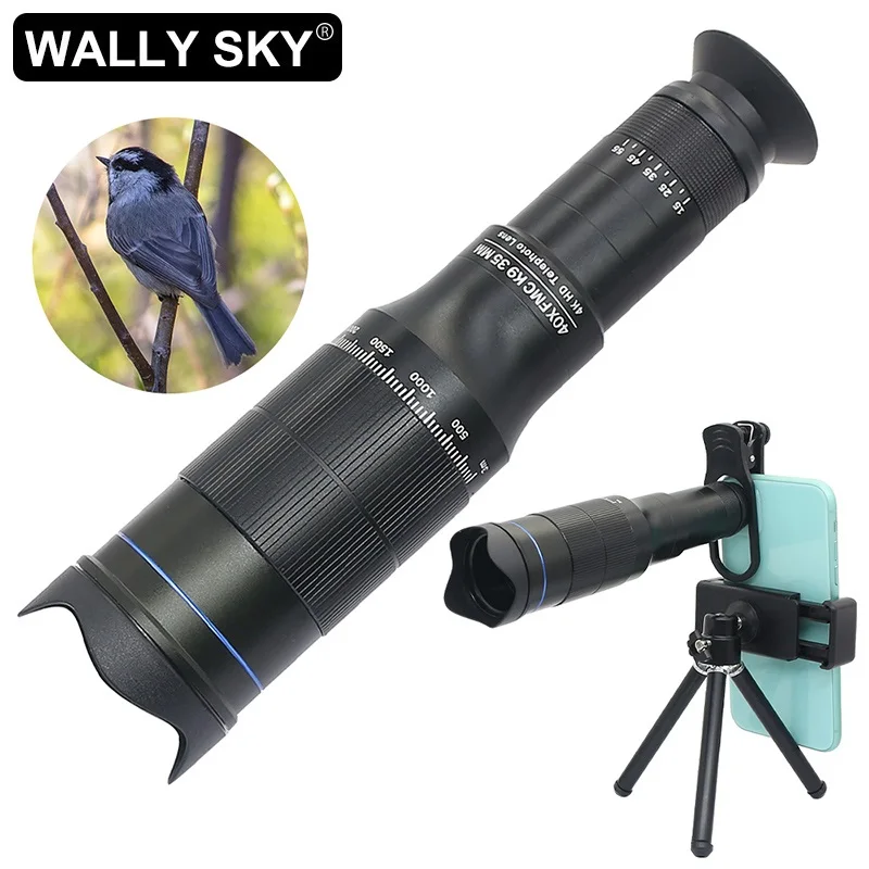 Mobile Phone Telescope 40X Cell Phone Telephoto Lens Optional 0.63X 3-in-1 Lens Adjustable Focus with Tripod Remote Controller