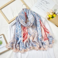 autumn new cotton and linen scarf horse city pink blue silk scarf 18090 long scarf decorative thin shawl