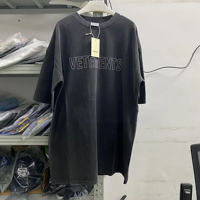 

Men Women Tags Cotton Tee Simple Classic VTM Short Sleeve Black Washed Vetements Limited Edition T-Shirt