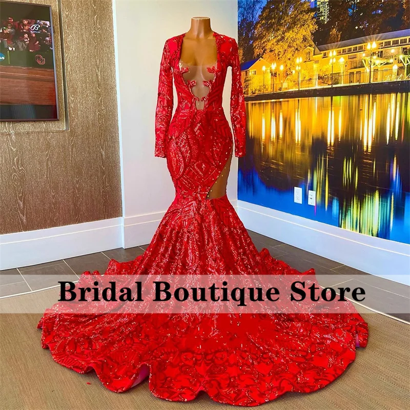 

New Arrival 2023 Prom Dresses for Black Girls Sparkly Sequins Long Sleeve Birthday Party Formal Occasion Evening Gowns Robe