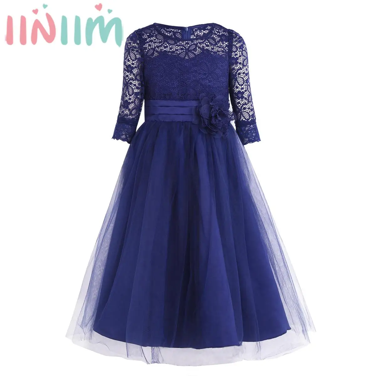 

Kids Girls Elegant Lace Mesh Tutu Party Dress Half Sleeves Wedding Bridesmaid Flower Girl Dresses Princess Birthday Prom Gown