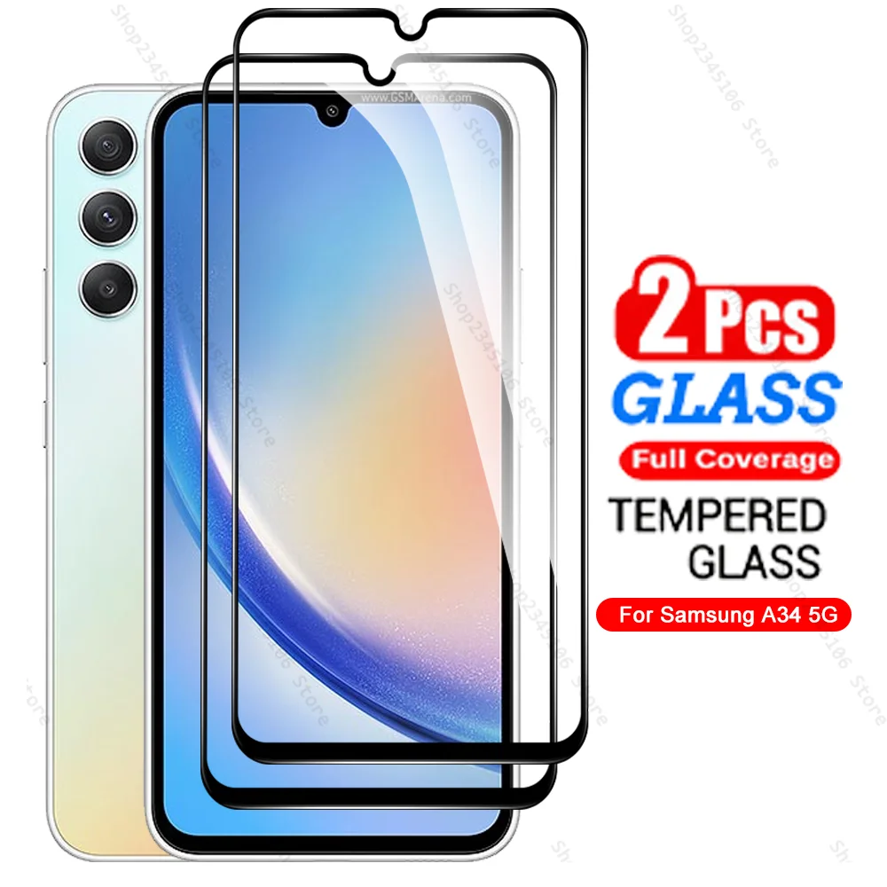 

2pcs Full Coverage Glass For Samsung Galaxy A34 A54 A14 5G A24 4G Tempered Glass Samang Samung A 34 24 54 14 9H Screen Protector