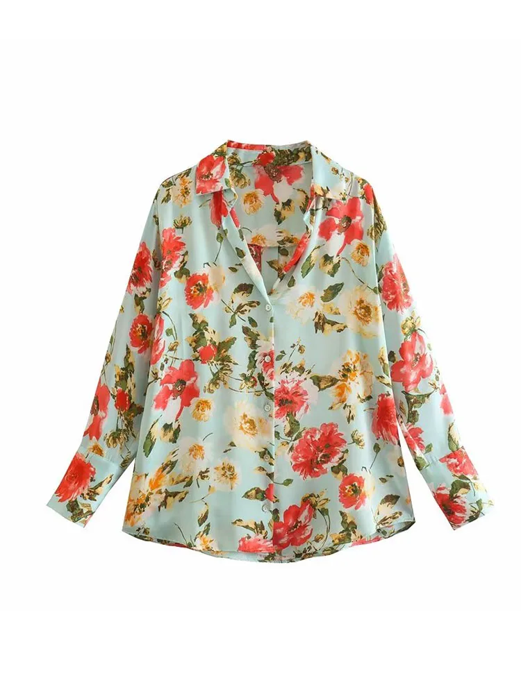 

Блузка Женская атласная на пуговицах, с цветочным принтом