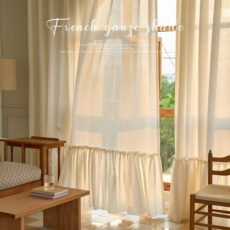 

French Romantic and Elegant Rococo Living Room Decorative Curtains Bedroom High-grade Cotton and Linen Cream IG Blackout Curtain