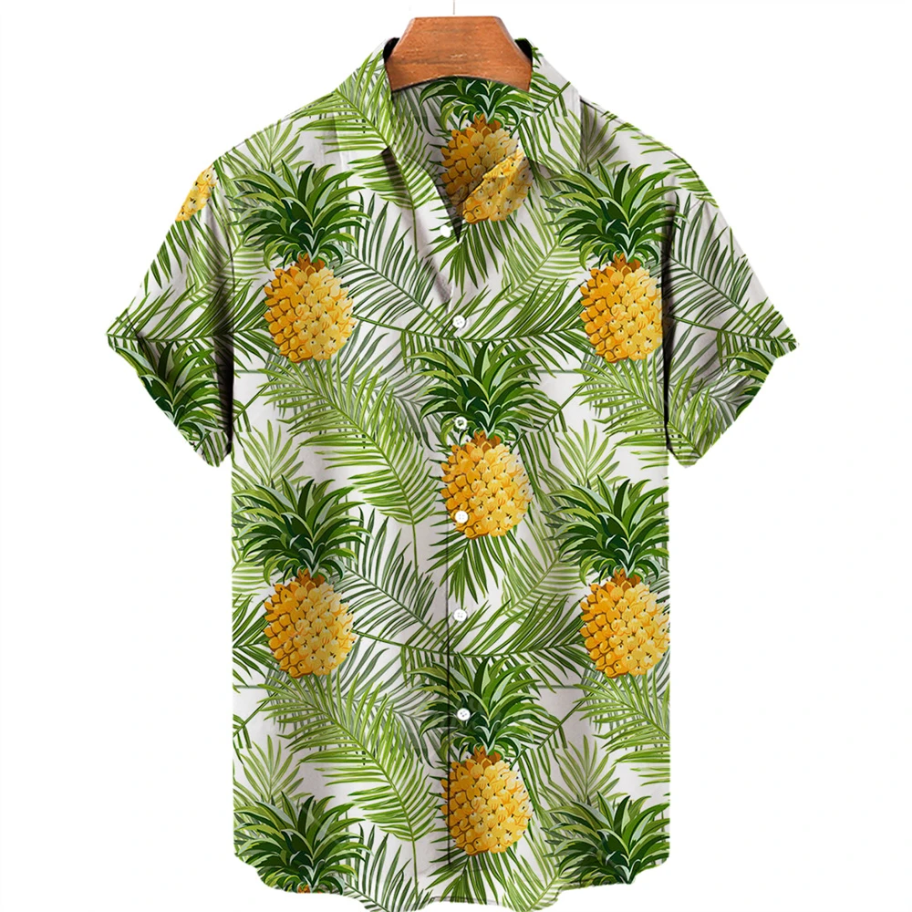 Autumn New Men Shirts 3d Pineapple Printed Short Sleeve Blouse Casual Oversized T-shirts Tops Hawaiian Shirts For Men Clothing