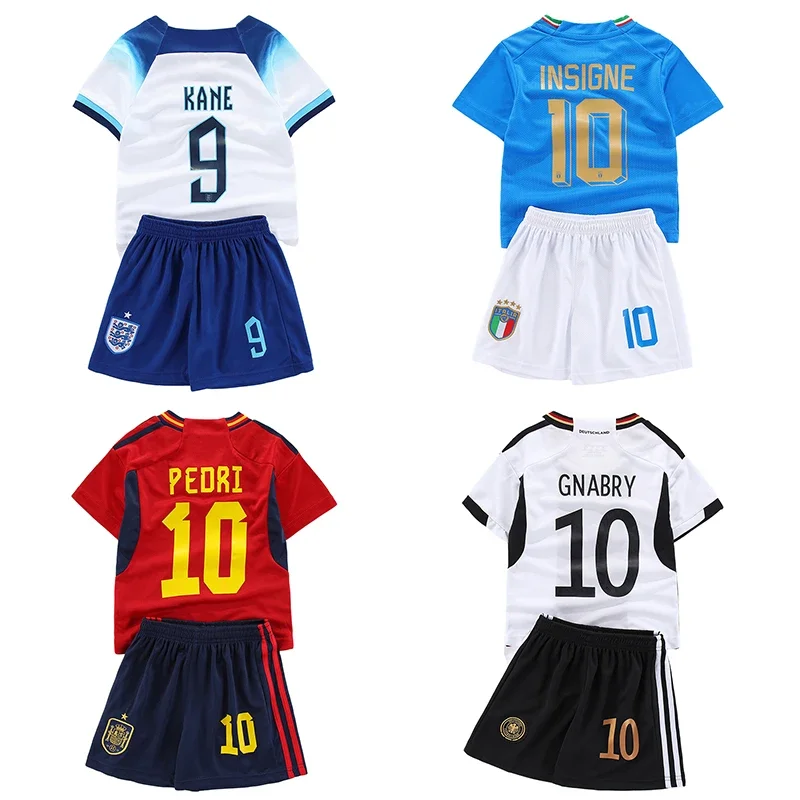 

Kids Football jersey Boys Girls Sportswear Children football Clothes Sets England Kane Italy Insigne Spain Pedri Germany Gnabry