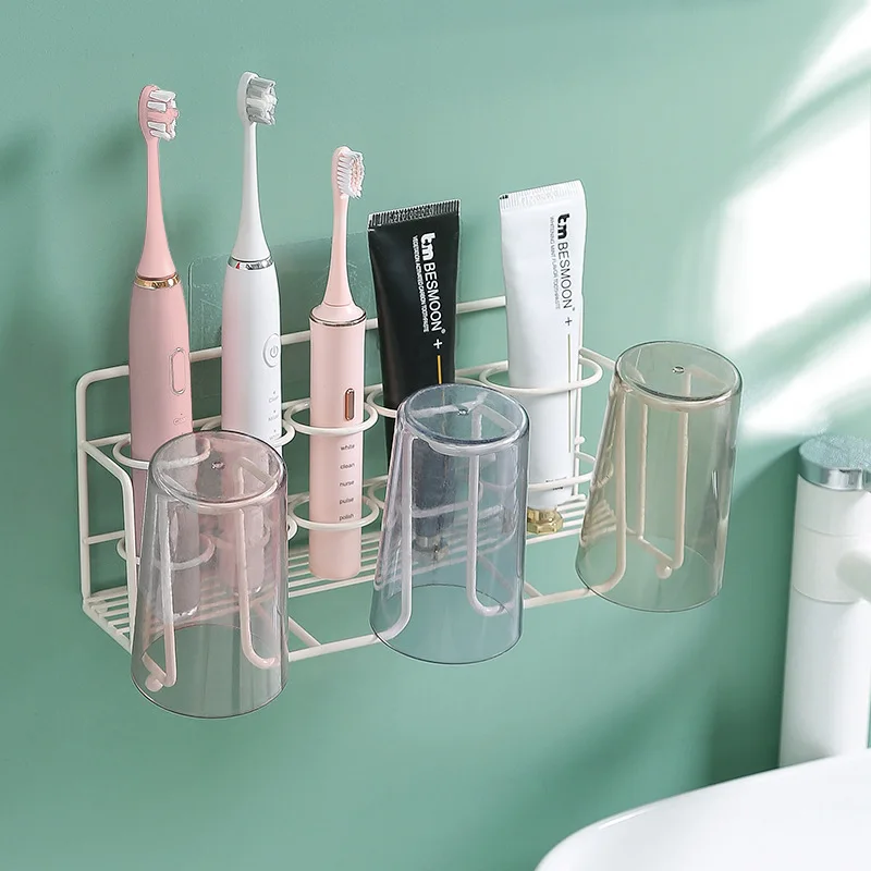 

Light Luxury Toothbrush Shelf Non-perforated Mouthwash Cup Toothbrush Cup Wall-mounted Toilet Storage Rack