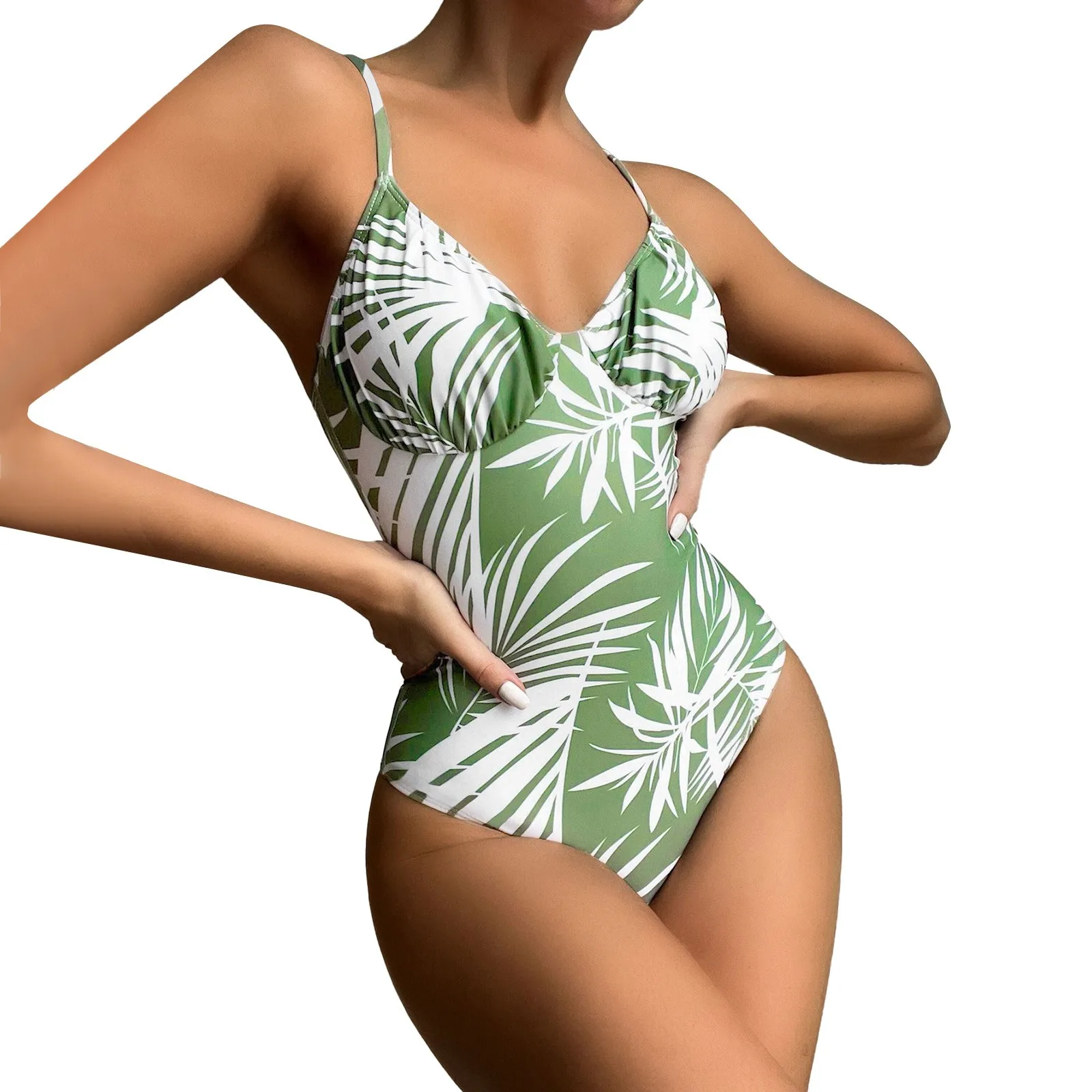 

Women's Leaf V Neck Cutout Adjustable Straps Swimsuit