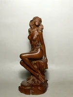 yizhu cultuer art chinese boxwood hand carved sexy girl figure statue table deco decoration gift collectable h 6 2 inch