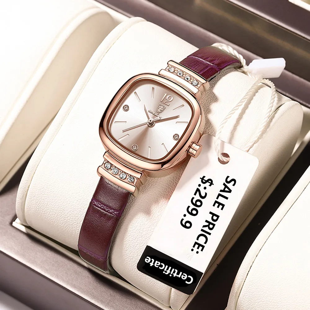 Enlarge POEDAGAR Women's Watches Fashion Square Diamond Leather Waterproof Quartz Watch for Women Luxury Wristwatch Girlfriend Gift