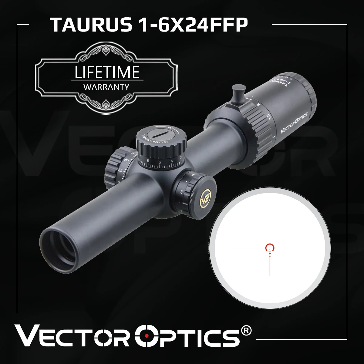 

Vector Optics Taurus 1-6x24 FFP Hunting Riflescope Tactical Optical Scope 1/5 Mil 6 Levels Red BDC For CQB AR .223 .308win Dawn