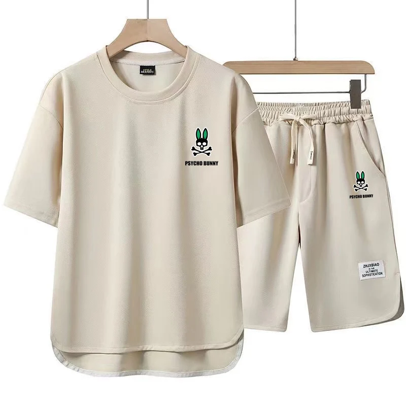 Summer Men's PSYCHO BUNNY Tracksuits Cotton Casual T-Shirt and Shorts Fashion Breathable Shorts Sleeves Two Piece Set For Unisex